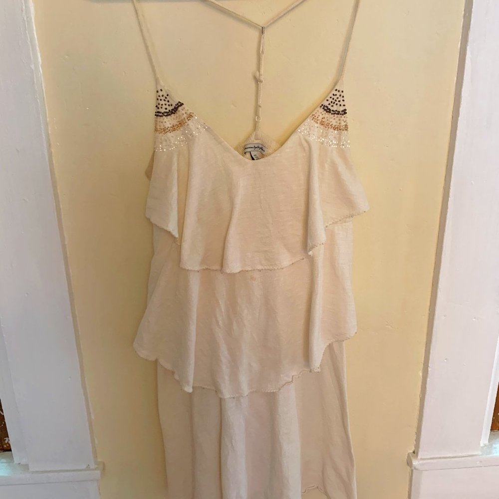 White Boho Dress with Beaded Shoulder